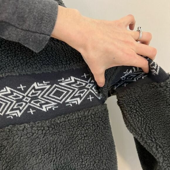VTG Aviva Women’s Large Green Fleece Lined Nordic Fair Isle Pullover Zip Sweater - Picture 5 of 11